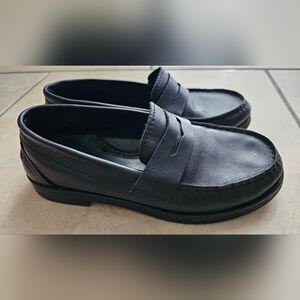 jacadi Paris Boys Black Leather Moccasins Comfortable Slip Ons Size 33